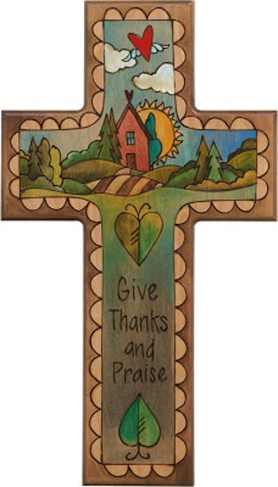 Give Thanks and Praise Wood Cross Plaque by Sticks
