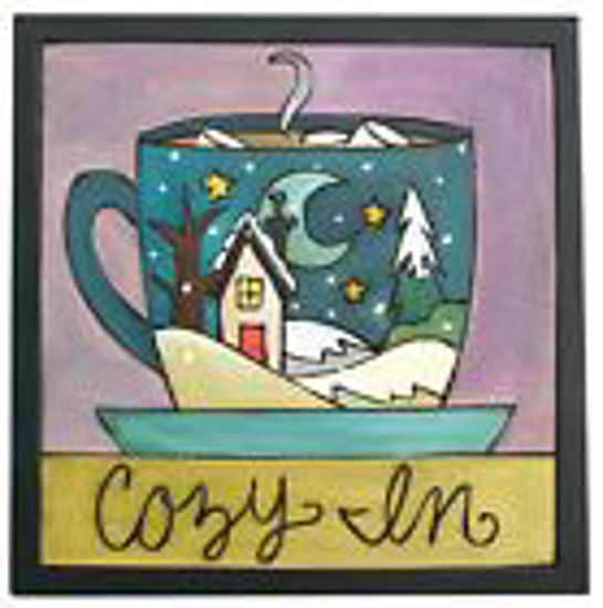 Cozy In Small Wood Square Plaque by Sticks