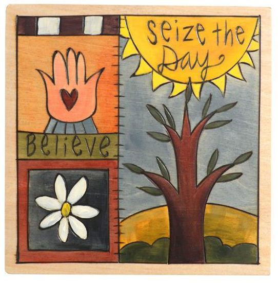 Seize the Day Wood Square Plaque by Sticks