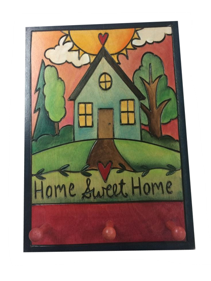 Home Sweet Home Vertical Wood Key Ring Plaque by Sticks