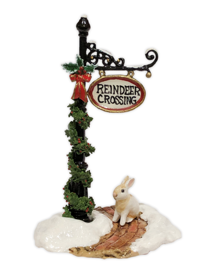 Reindeer Crossing Sign Post A-49bb by Wee Forest Folk