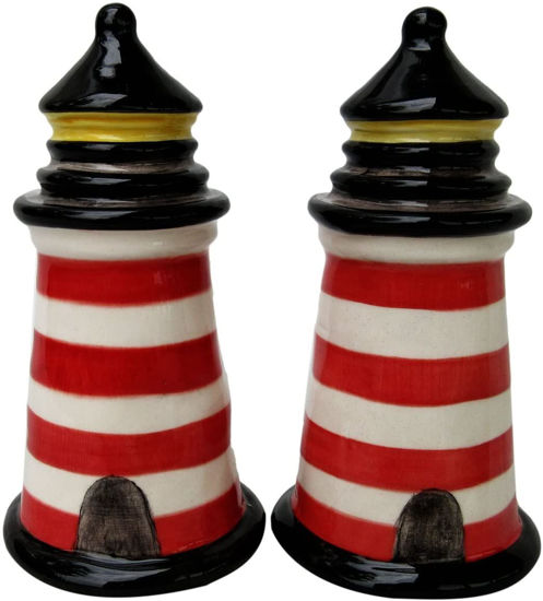 Lighthouse with Red Stripes Salt & Pepper Set by Blue Sky Clayworks