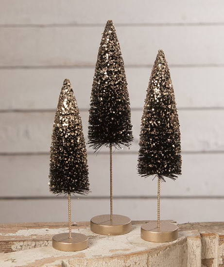 Black Bottle Brush Trees with Gold Glitter by Bethany Lowe Designs