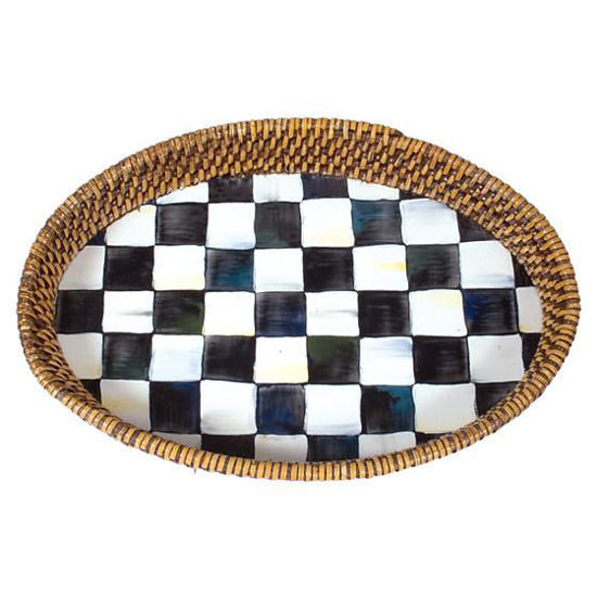 Courtly Check Rattan & Enamel Tray - Small by MacKenzie-Childs