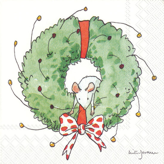 Mouse In Wreath Cocktail Napkin by Boston International