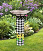 Checks and Yellow Daisies Bird Bath Art Pole with Stainless Steel Topper by Studio M