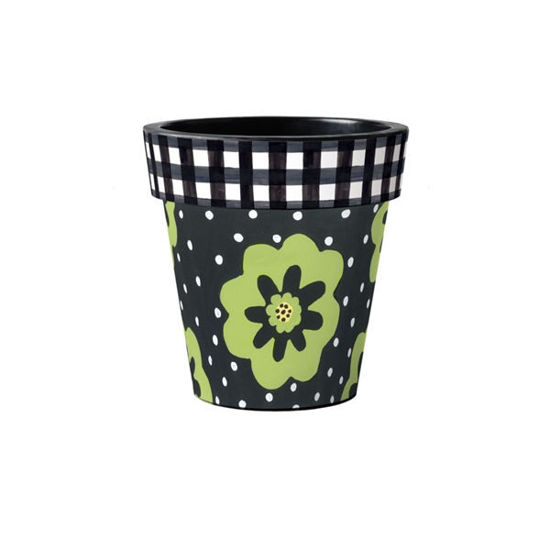 Polka Dots and Flowers Black 12" Art Planter by Studio M