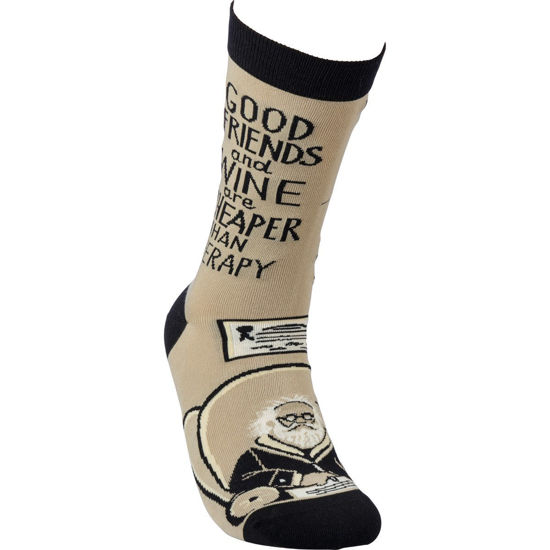 Friends & Wine Cheaper Than Therapy Socks by Primitives by Kathy