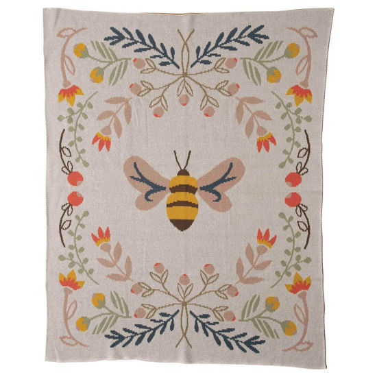 Cotton Knit Baby Blanket with Bee by Creative Co-op