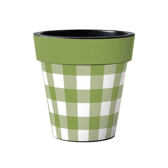 Green and White Check 15" Art Pot by Studio M