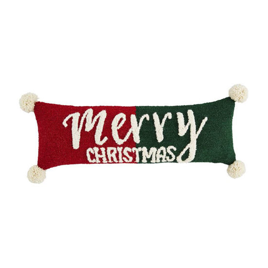 Merry Christmas Hooked Wool Pillow by Mudpie