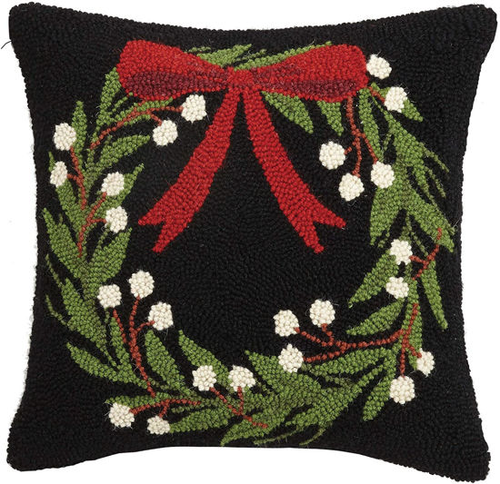 Wreath Hook Wool Pillow by Peking Handicraft