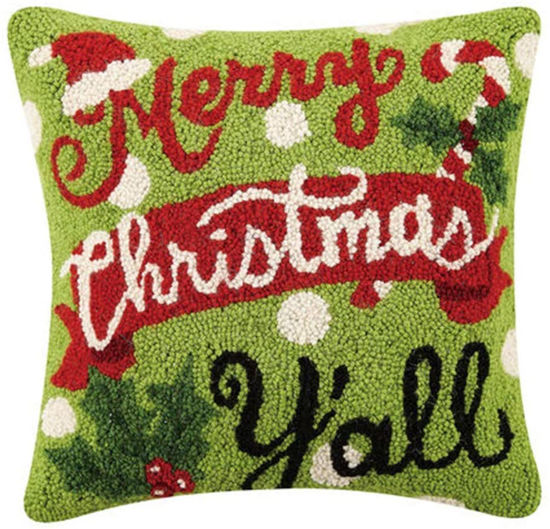 Merry Christmas Y'all Hook Wool Pillow by Peking Handicraft
