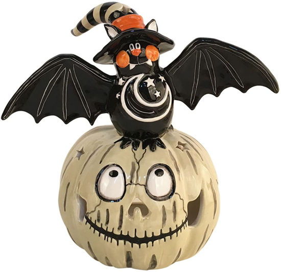 Bat on Pumpkin Candle House by Blue Sky Clayworks