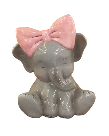 Elephant with Pink Bow Bank by Blue Sky Clayworks