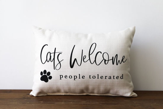 Cats Welcome, People Tolerated Pillow by Little Birdie