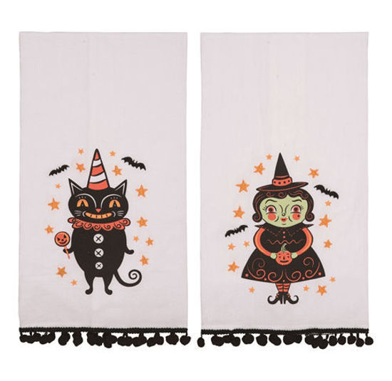 Witch/Black Cat Embroidered Tea Towel by Transpac
