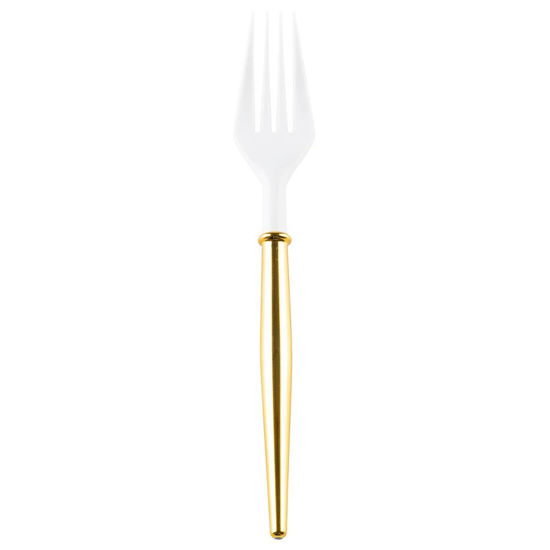 Gold Bella Cocktail Fork Plastic Cutlery by Sophistiplates