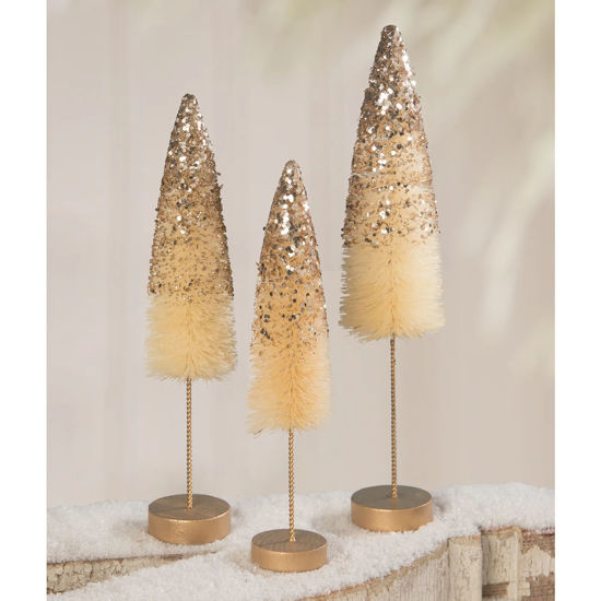 Peaceful Gold Glitter Bottle Brush Trees by Bethany Lowe Designs