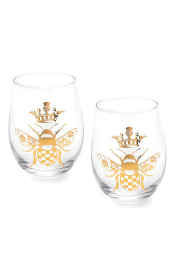 Queen Bee Stemless Wine Glasses - Set of 4 by MacKenzie-Childs