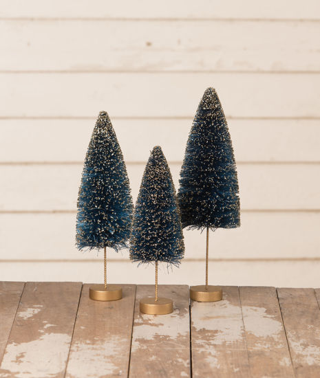 Sapphire Gold Glow Bottle Brush Trees S3 by Bethany Lowe
