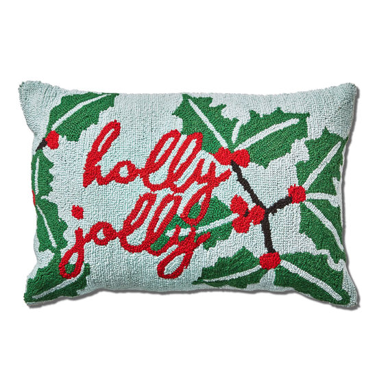 Holly Jolly with Holly & Berries Lumbar Pillow by TAG