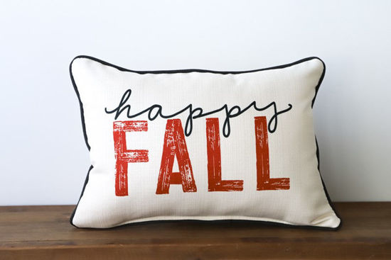 Happy Fall Distressed Words Pillow (Piping charcoal) by Little Birdie