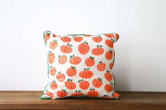 Hand Painted Pumpkin Pattern Pillow (Piping green) by Little Birdie