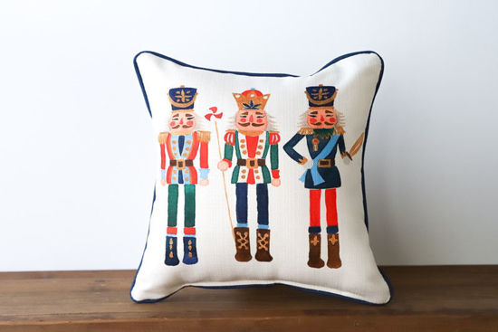 Three Nutcracker Navy Pillow (Piping gold) by Little Birdie
