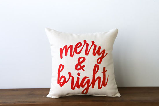 Red Merry And Bright Pillow by Little Birdie