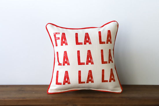 Fa La La Red Text Pillow (Piping red) by Little Birdie