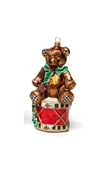 Drummer Bear Glass Ornament by MacKenzie-Childs