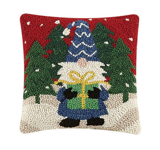 Gnome in Striped Hat Christmas Pillow