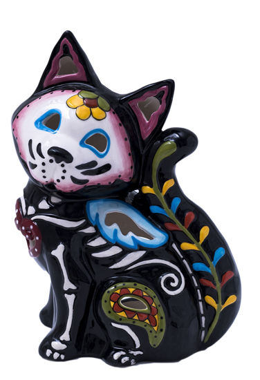 Day of the Dead Cat Candle House by Blue Sky Clayworks