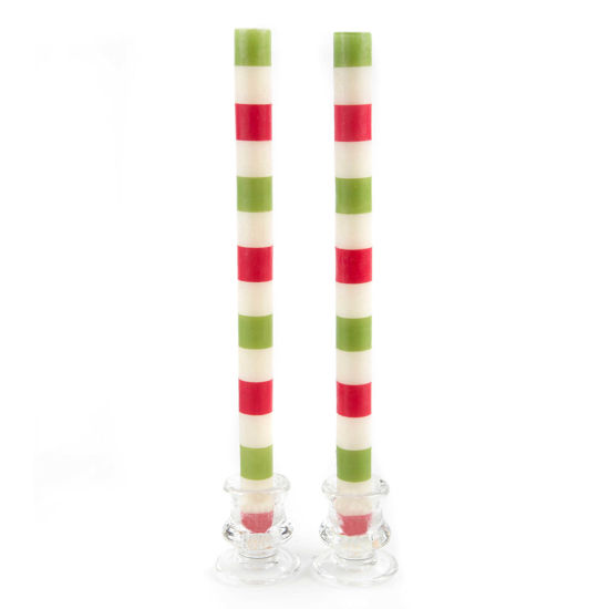 Multi Bands Dinner Candles - Red & Green - Set of 2 by MacKenzie-Childs
