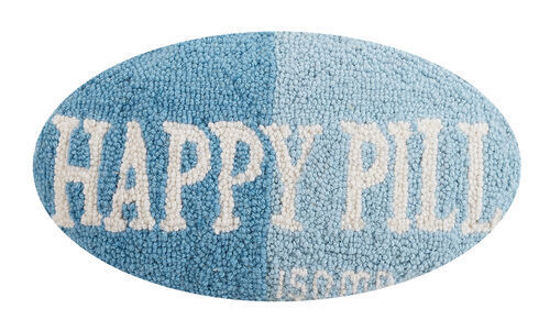 Happy Pill Blue Pillow by Peking Handicraft