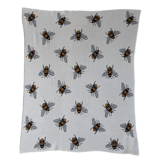 Cotton Knit Cream Baby Blanket with Bees by Creative Co-op