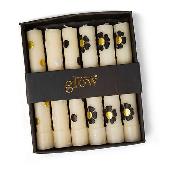 Mini Dinner Candles - Silver & Gold Mod Flowers - Set of 6 by MacKenzie-Childs
