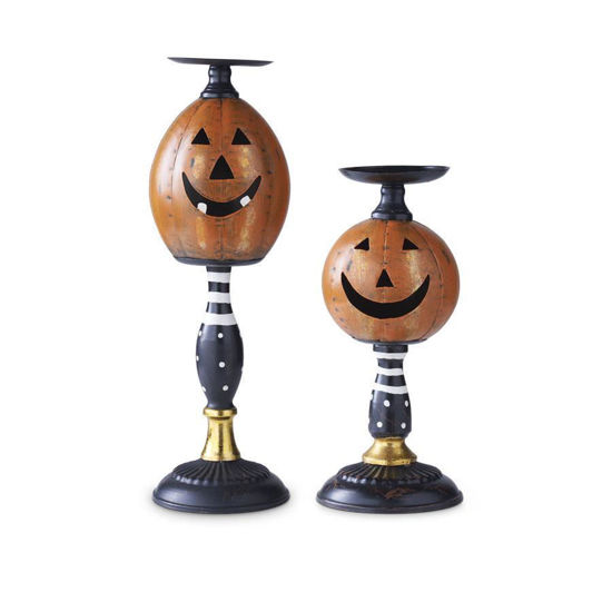 Jack O Lantern Candleholders on Black and White Spindle Base Set of 2 by K & K Interiors