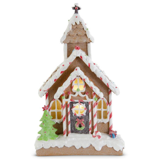 Glittered White Frosted LED Gingerbread Church by K & K Interiors