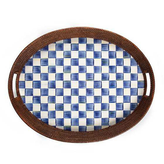 Royal Check Rattan & Enamel Party Tray by MacKenzie-Childs