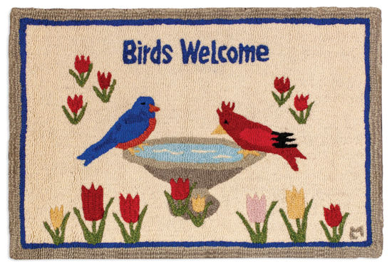 Birds Welcome  2' x 3' Hooked Wool Rug by Chandler 4 Corners