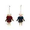 Wool Felt Mouse in Knit Plaid Coat Ornament - Red by Creative Co-op