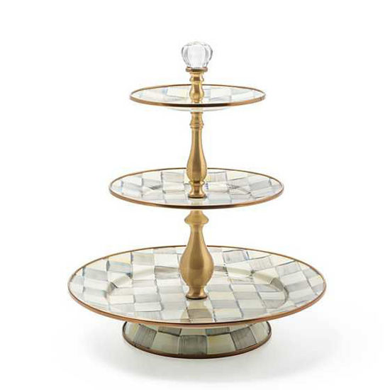 Sterling Check Enamel Three Tier Sweet Stand by MacKenzie-Childs