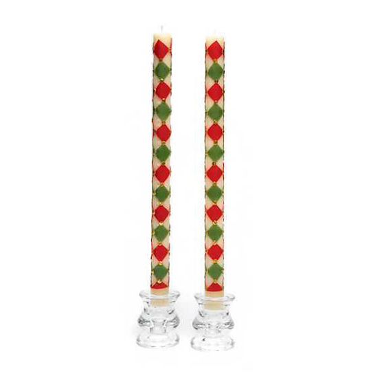Harlequin Dot Dinner Candles - Red, Green, & Gold - Set of 2 by MacKenzie-Childs