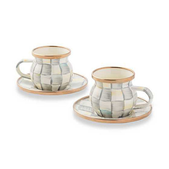 Sterling Check Enamel Espresso Cup & Saucer Set by MacKenzie-Childs