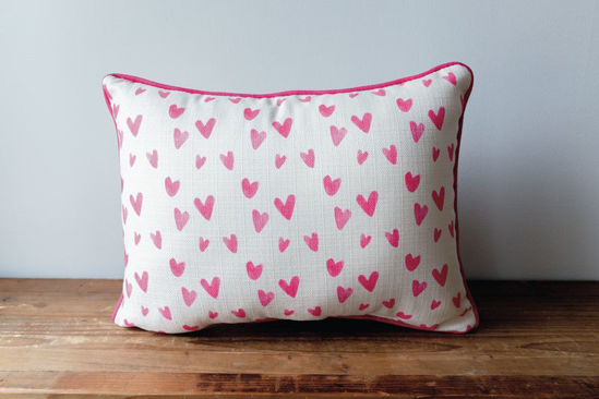 Valentine Heart Pattern Pillow (XOXO Pink Piping) by Little Birdie
