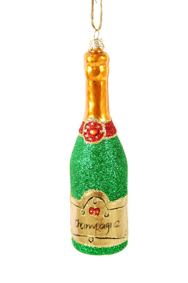 Green Glittered Champagne Ornament by Cody Foster