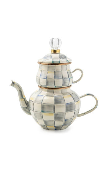 MacKenzie-Childs Sterling Check Enamel Tea Kettle - Thumbnail 2