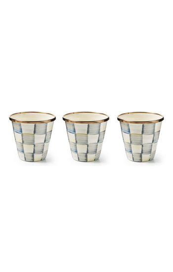 Sterling Check Enamel Herb Pots - Set of 3 by MacKenzie-Childs